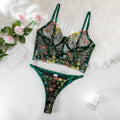 Conjunto de Tul Verde Bordado floral