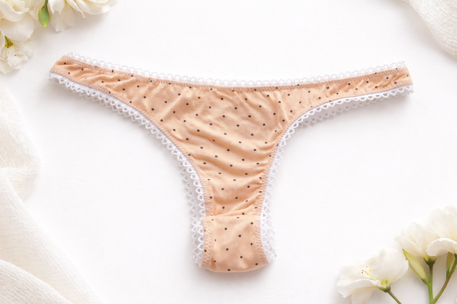 Braga de Algodón Natural Melocotón con Topos Negros