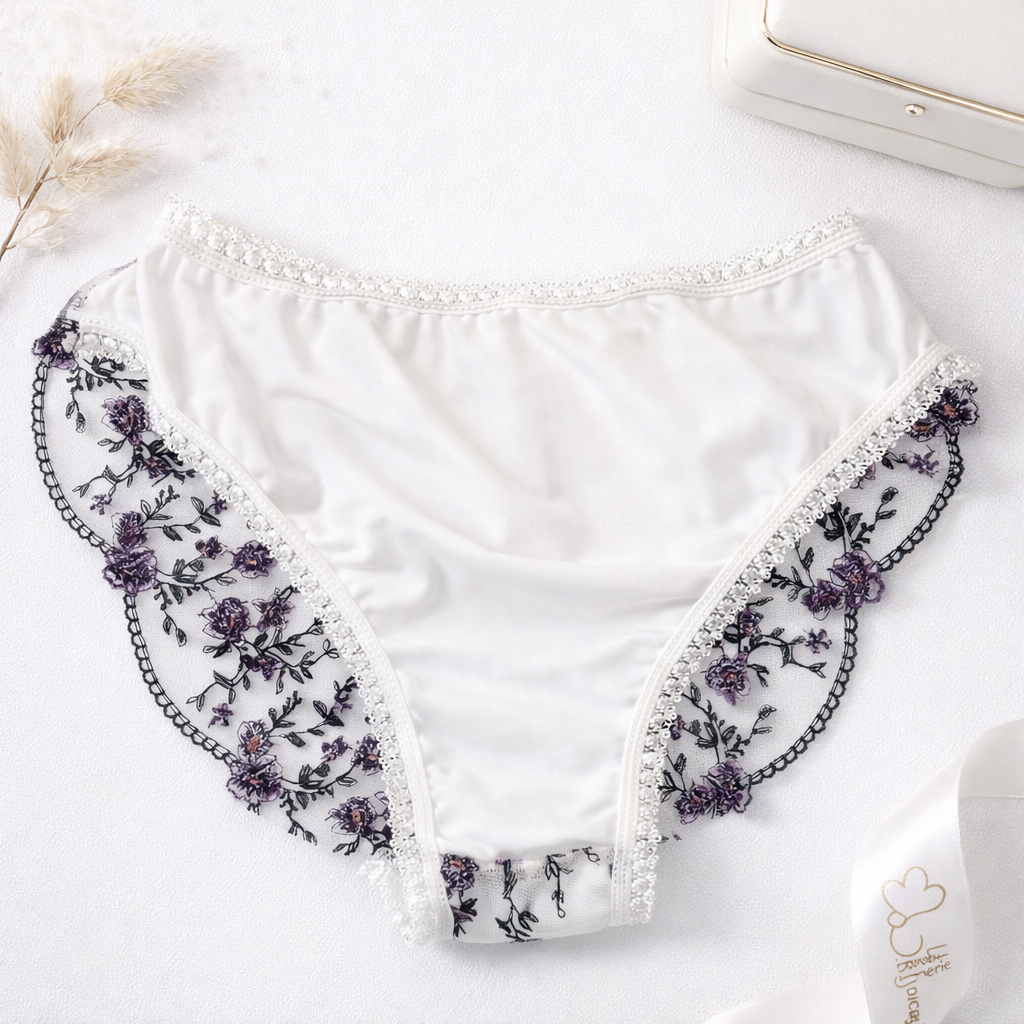 Braga Transparente Bordada Floral – Lila & Verde