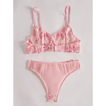 Conjunto de Tul Rosa Bordado floral