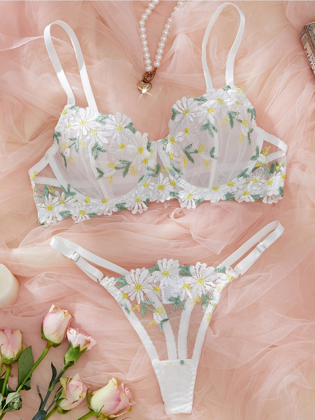 Conjunto de Tul Blanco con margaritas